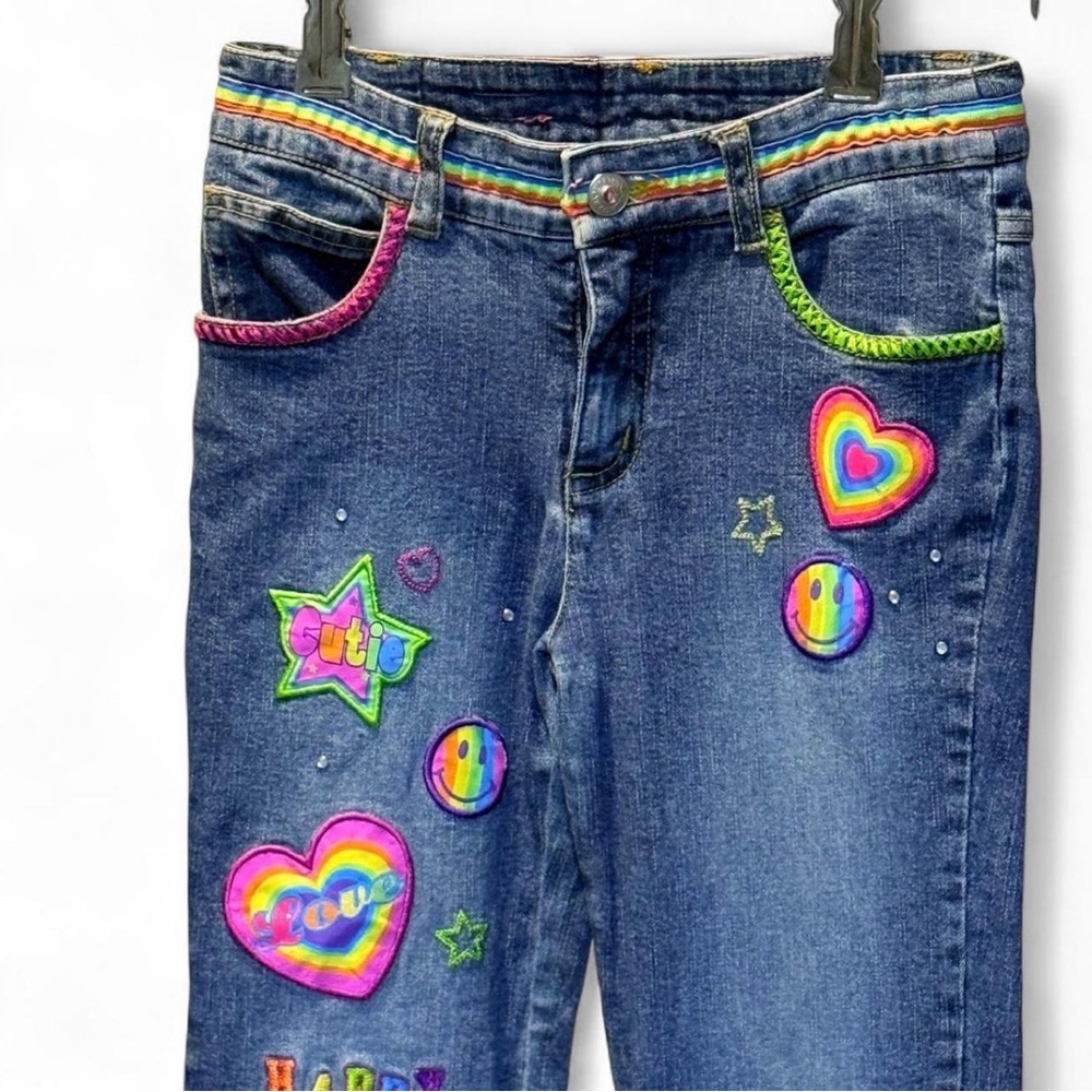 Lisa Frank Girls Sz 7 Vintage Colorful  Flare Jeans Vintage Y2K Boot Cut Rare - Picture 3 of 9